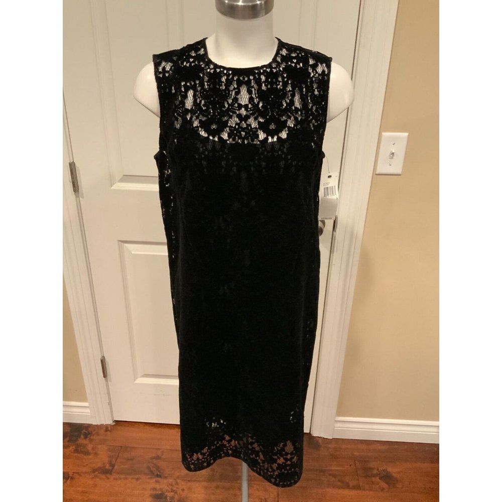 DKNY Black Velvet Covered Lace Sleeveless Midi Dress, Size S NWT! $598